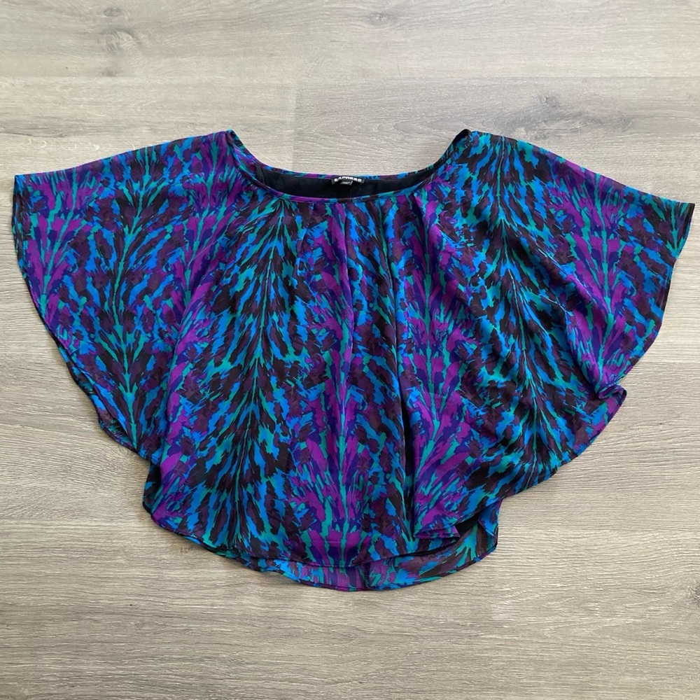 Express butterfly sleeve chiffon overlay top in jewel tones, XS